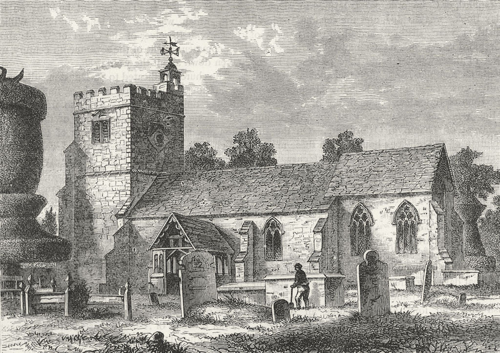 HARLINGTON. Harlington Church 1888 old antique vintage print picture